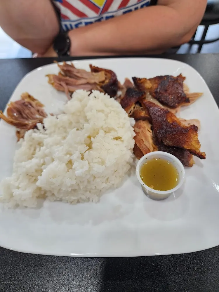 Roast Pork w Rice & Beans Garlic Sauce